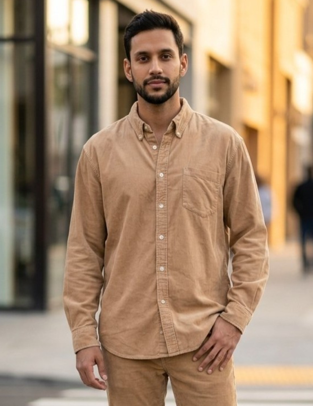 Eddie Bauer Men's Fine-Wale Corduroy Shirt,Beige, Long Sleeve,Tall Fit, Size TXL